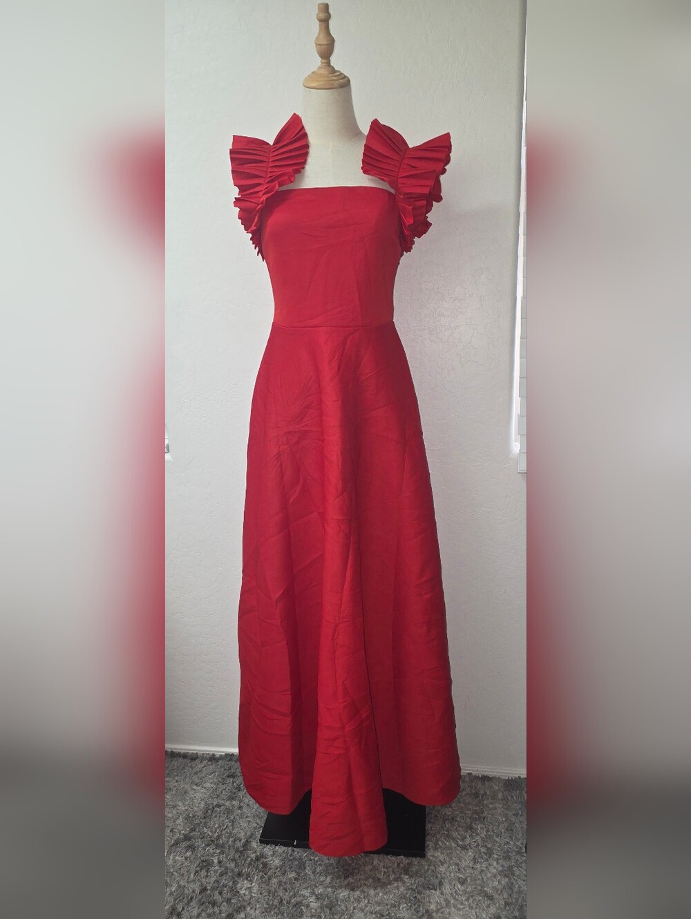 Red Ruffle-Sleeve Maxi Dress